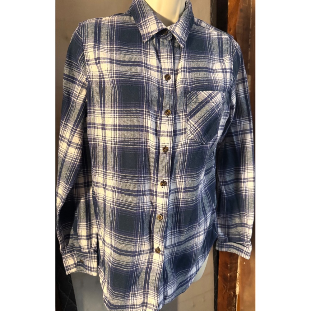 Northeast Outfitters Womens Blue White Plaid Flannel Button Down Shirt Small